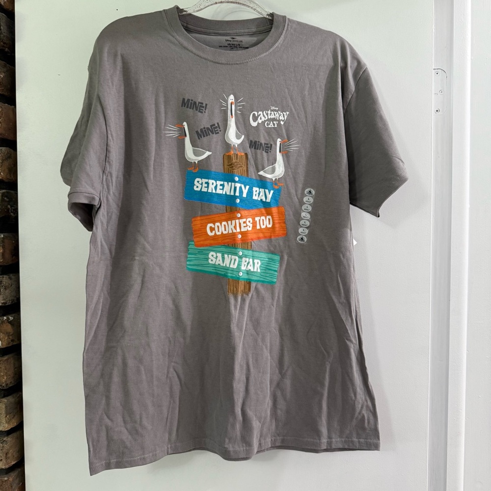 Disney Cruise Line Castaway Cay “Mine” Seagulls Light Gray Shirt NWT Size L